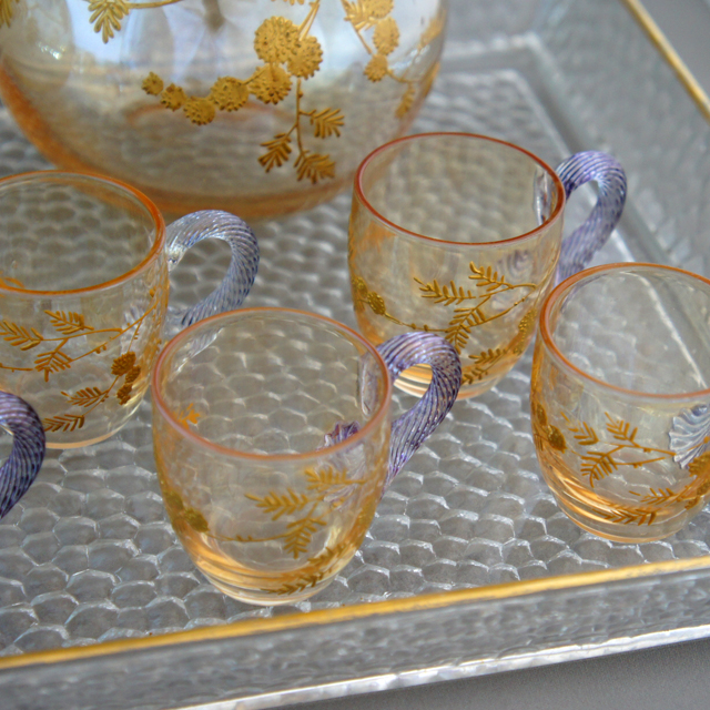 オールドバカラ「金彩 ラスター彩 草花文 リキュールセット