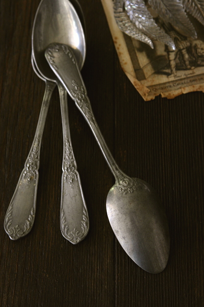 アンティークシルバースプーン フォーク フランス ルイ16世 リボン