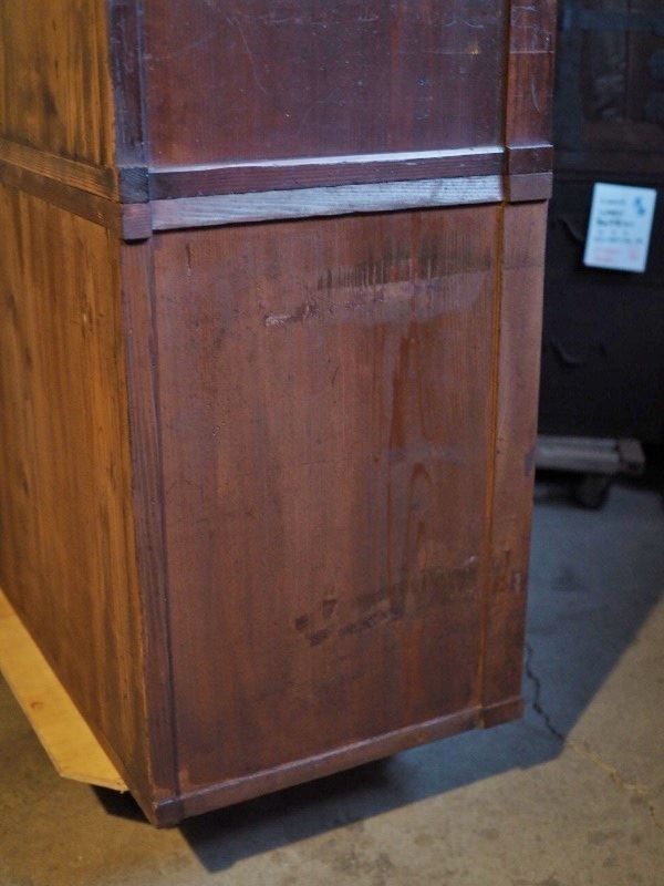 前欅重ねアンティーク水屋箪笥 茶箪笥 大正～昭和初期 古録展 送料無料