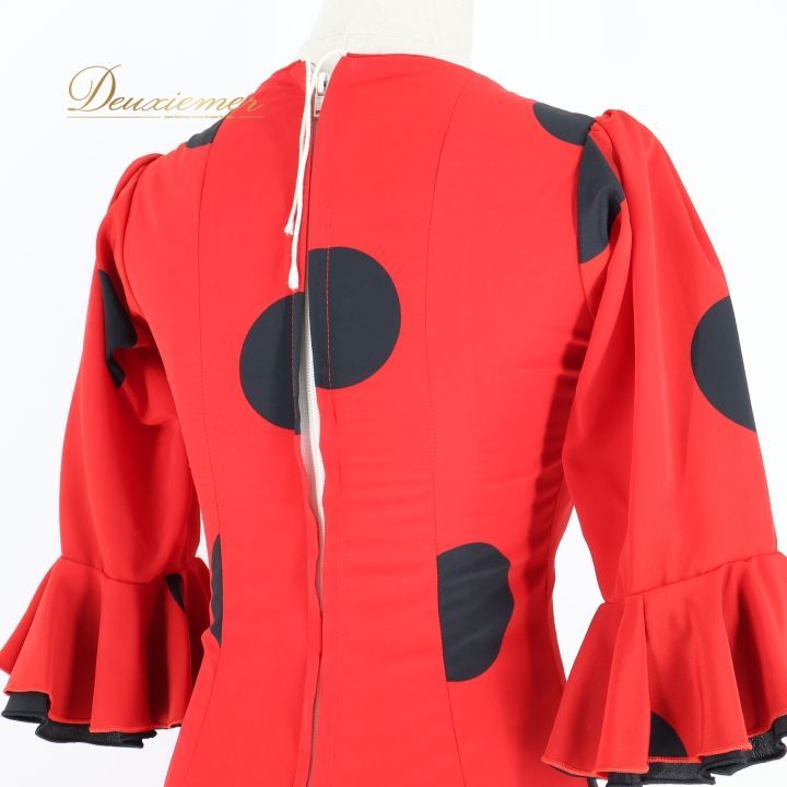 フラメンコ 衣装 ワンピース ドレス ブラック系 レッド系 黒 赤 水玉