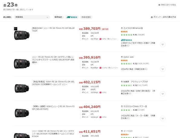 SONY FE 28-70mm F2 GM SEL2870GM 価格比較 - 価格.com