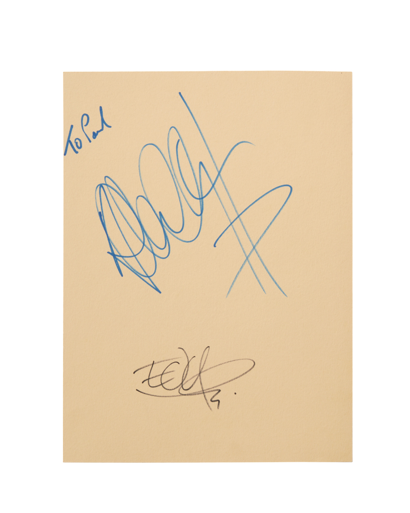U2: BONO, THE EDGE, AND ADAM CLAYTON SIGNED BONO SELF-PORTRAIT SKETCH