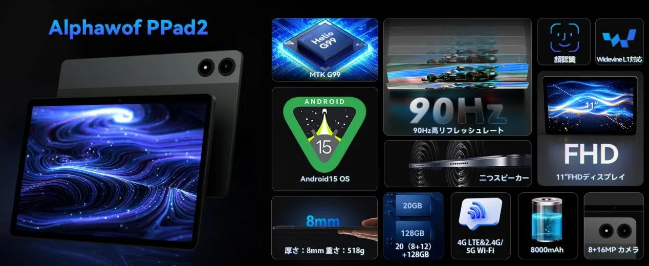 限定100台 1万3999円】AnTuTu 40万点 11インチタブレット「Alphawolf