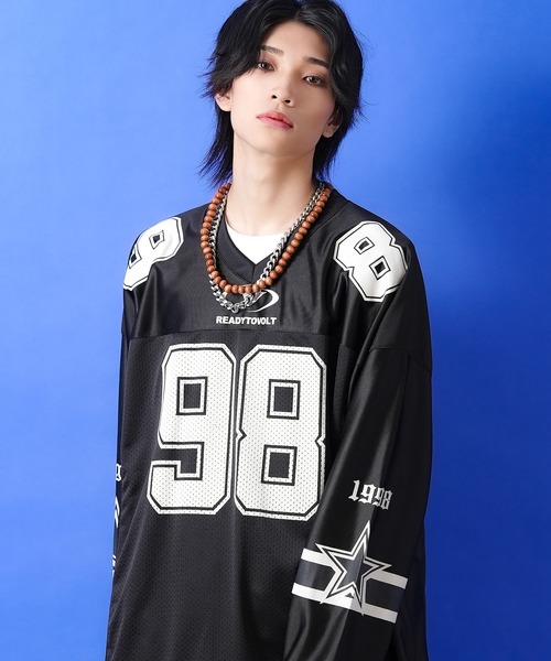 a.p.o.v. ナンバリングプリントシャイニー＆メッシュコンビ