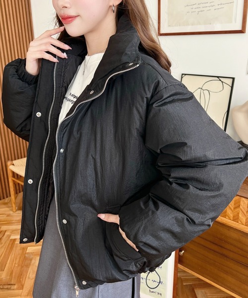 セール】ナイロン光沢シャイニーワッシャーファイバーダウンショート