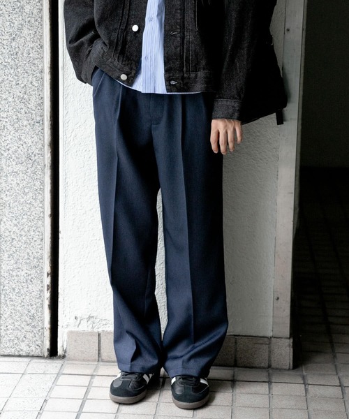 セール】『セットアップ対応』ウールライクダブルタックワイドパンツ