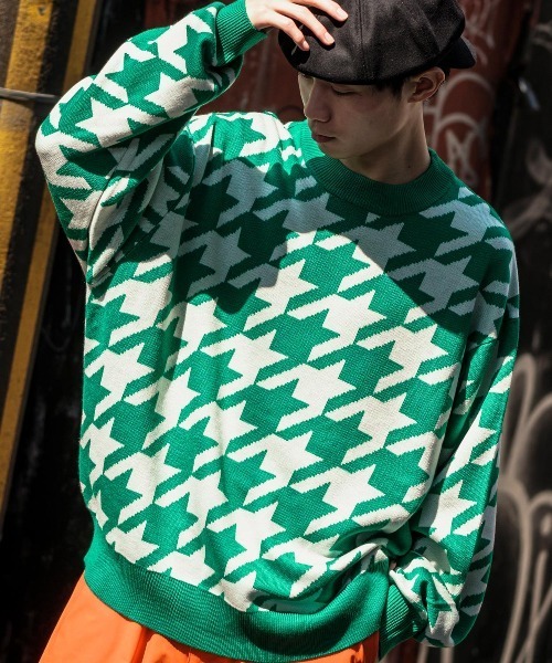 セール】【improves】千鳥格子柄 クルーネック ニットセーター（ニット