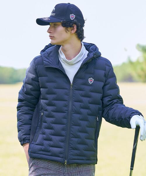 セール】【新レーベル ADABAT NAVY】フードロゴストレッチダウン