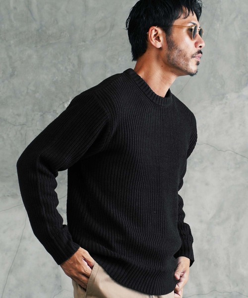 セール】クルーネック ワッフル畦編み ニット セーター（ニット