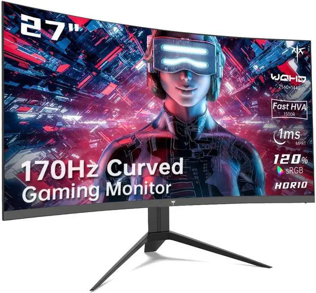 KTC 27 inch Gaming Monitor, 1440P Curved Monitor, 165Hz, 144Hz, 2K