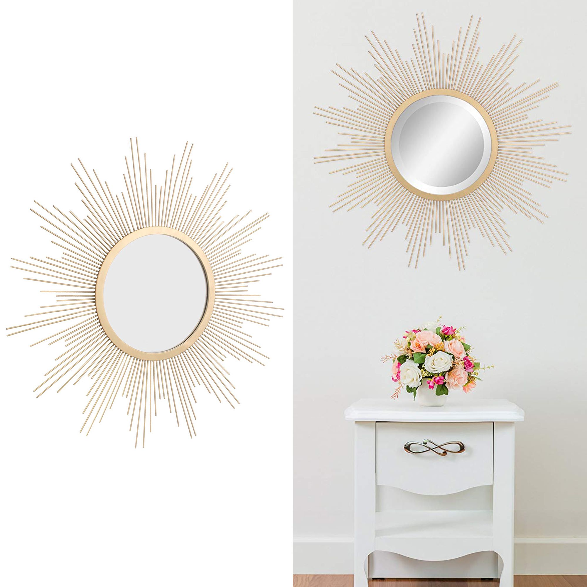 ウォールミラー 壁掛け アンティークゴールド 太陽デザイン (ミラー