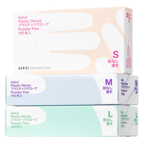 アスクル プラスチックグローブ 薄手 パウダーフリー（粉なし） M