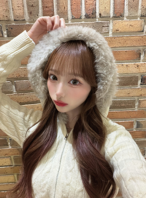 フードファーダブルジップケーブル編みニットパーカー[cc129