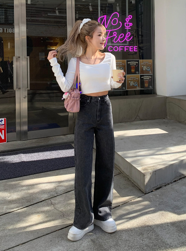 ハイウエストセミワイドデニムパンツ[fo1843] | レディース