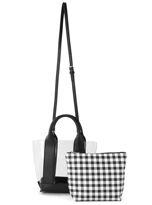 3Wayチェック柄ポーチ付きクリアトートバッグ[tr441] | レディース