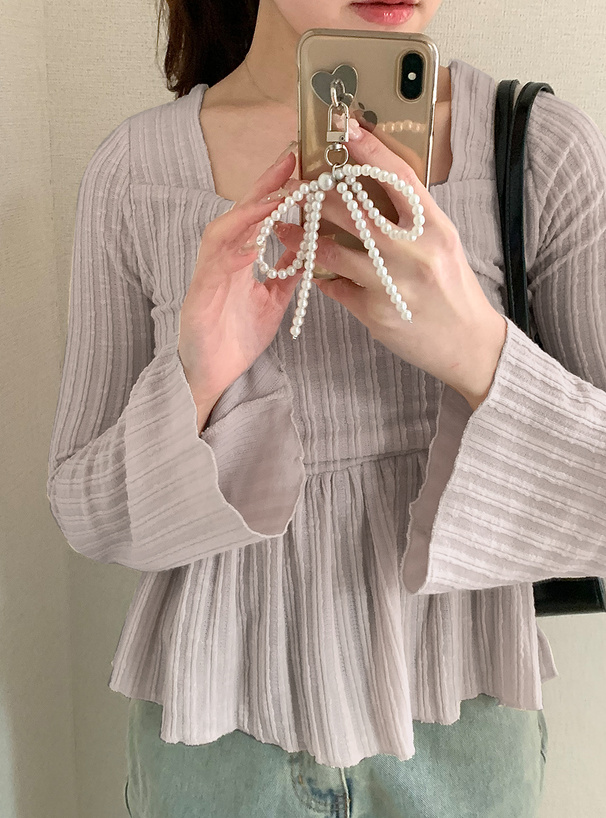 スクエアネックフレアリブトップス[yz656] | レディースファッション