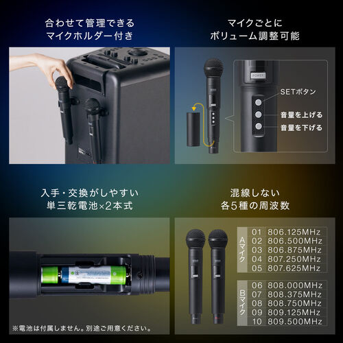 イベントスピーカー｜180W・ワイヤレスマイク2本・LED・収納バッグ付