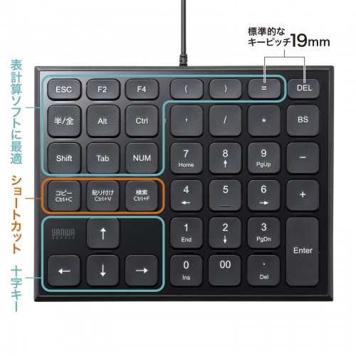 テンキー／Excel向け／ショートカット／静音／パンタグラフ／アイソ