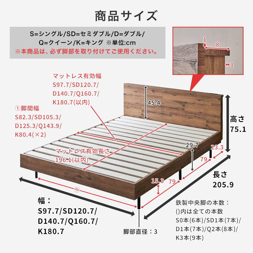 棚付きベッド すのこベッド ベッドフレームのみ ダブル 木製
