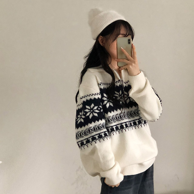 ノルディック柄ハーフジップニット | ファッション通販サイト NUGU