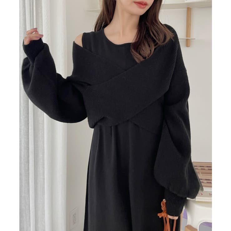 アンサンブル クロスニット ノースリーブ ワンピース[品番