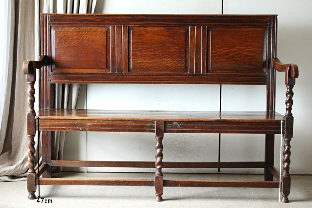 横幅148cmの存在感ある1930年代オーク材ベンチ（椅子） イギリス