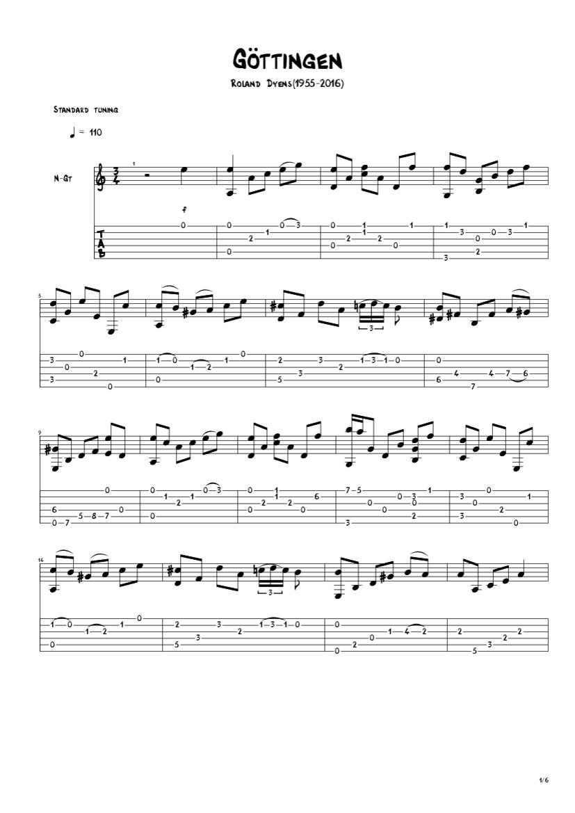 Roland Dyens Nuages Fingerstyle Tab - Django Reinhardt