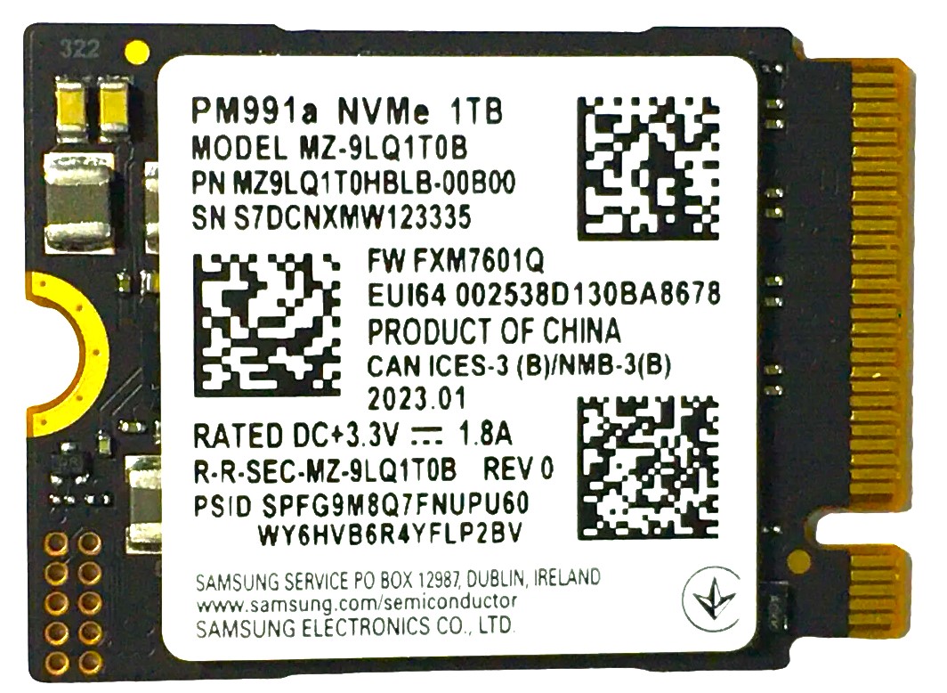 Samsung MZ9LQ1T0HBLB-00B00 - 1TB PCIe NVMe M.2 2230 Gen4x4 Solid