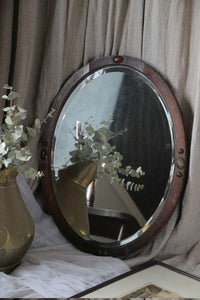 オーク材のシンプルなオーバルミラー（鏡） イギリスアンティーク