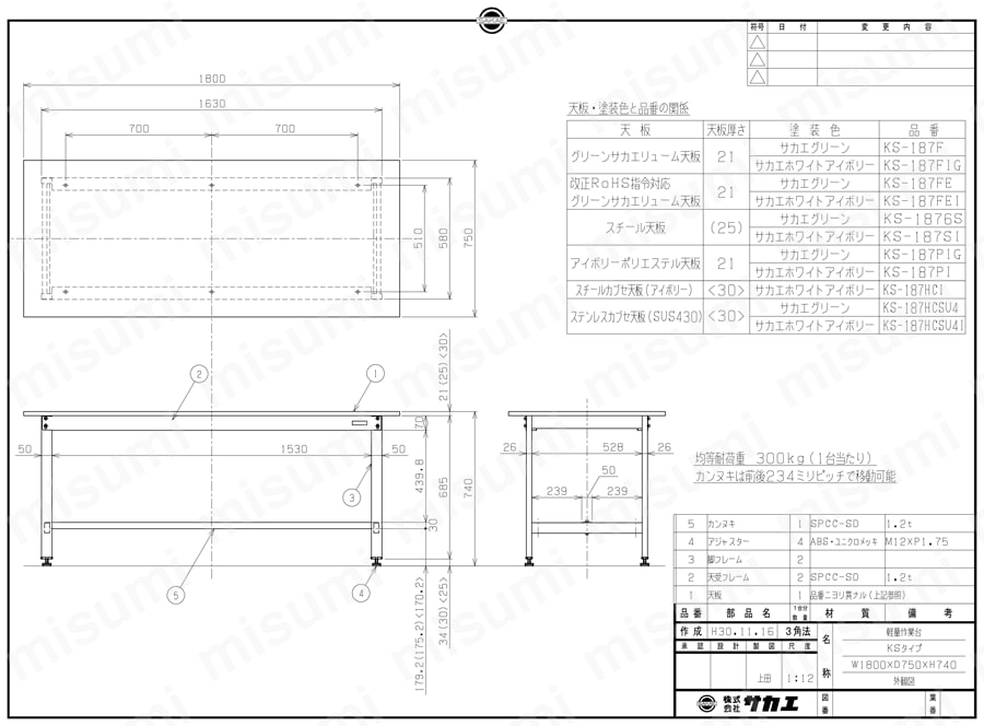KS-096FE | 軽量作業台KSタイプ（高さ740mm） | サカエ | ミスミ