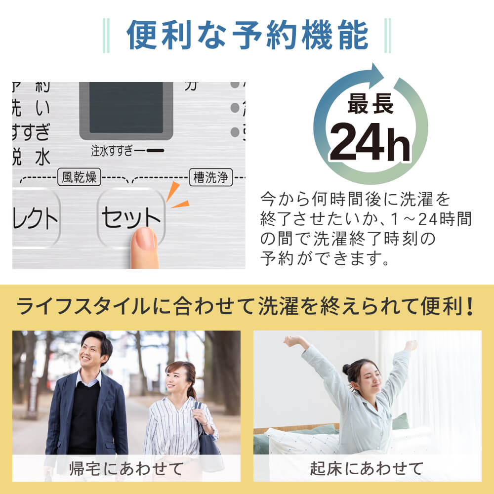 急速洗いや風乾燥など、1人～2人暮らしにおすすめの機能を搭載した縦