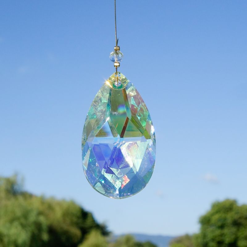 サンキャッチャー ドロップ型 59mm クリスタルAB ワイヤータイプ