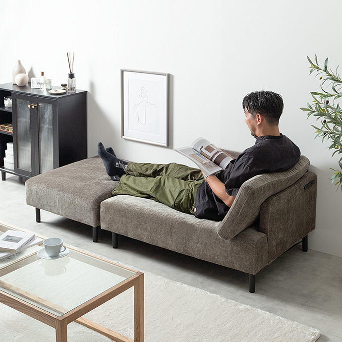 g118068]【幅178cm】Cody コンセント・オットマン付き2人掛けカウチ