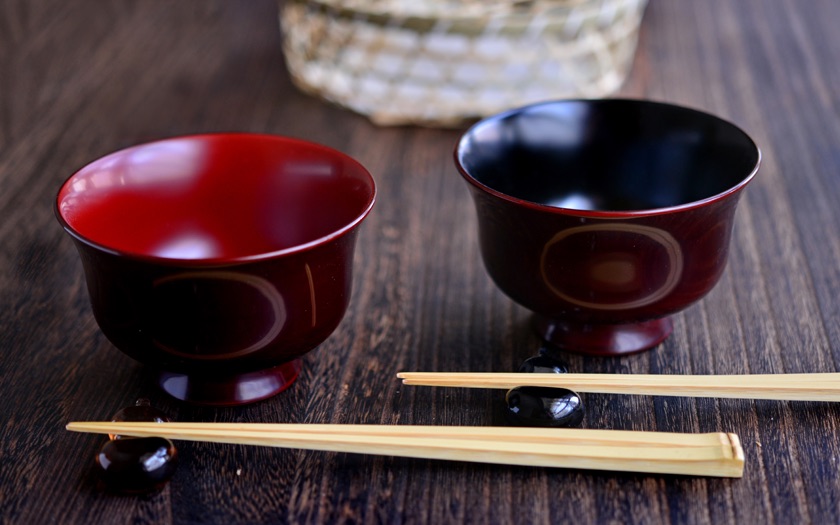 送料無料】 夫婦汁椀 羽反型 溜 / お正月 新年 雑煮椀 お椀 お吸い物