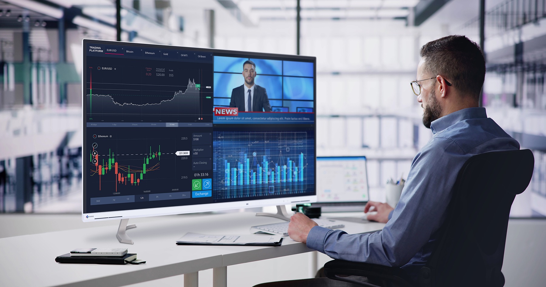 EIZOから膨大な情報を一度に見やすい42.5型の4Kモニター「FlexScan