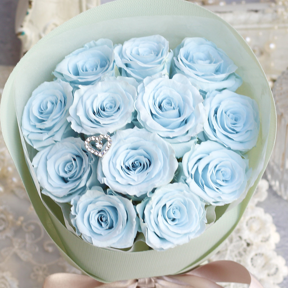 プロポーズ-ボヌール-(ライトブルー)-12本のバラ花束- /プリザーブド