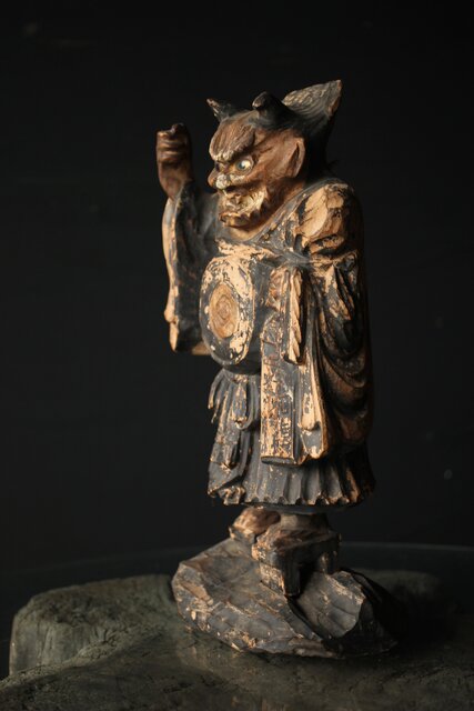 木彫玉眼 大津絵 鬼の寒念仏 X338｜骨董店 のびる 古美術 骨董 和風