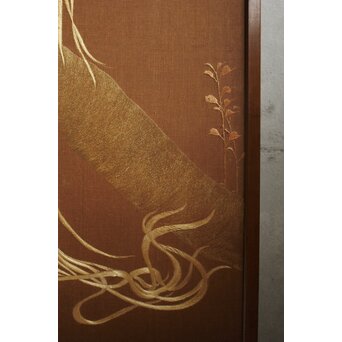 尾長鶏 刺繍画 衝立 Z672｜骨董店 のびる 古美術 骨董 和風建具 蔵戸