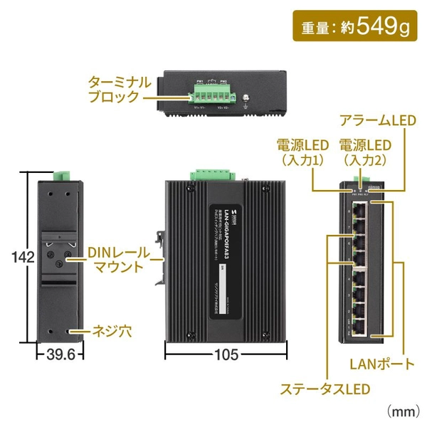 産業用ギガビット対応PoEスイッチングハブ (IEEE802.3at/8ポート) LAN