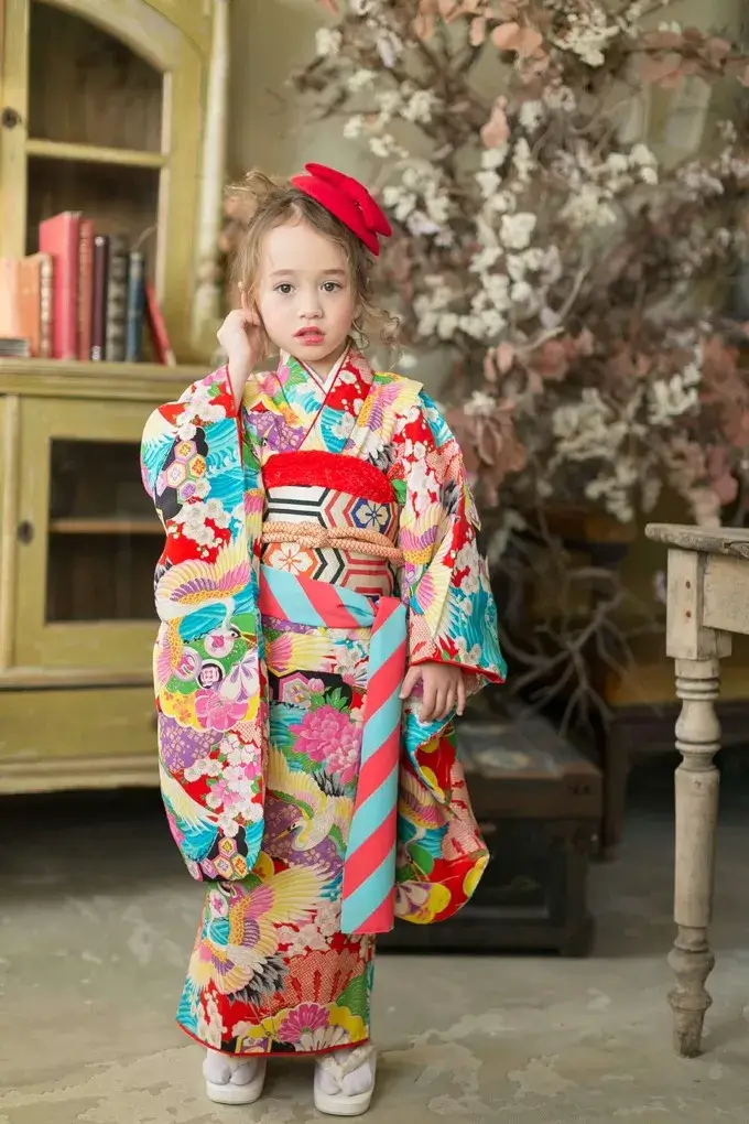 七五三レンタル着物 3歳 大正ロマンなアンティーク 鶴