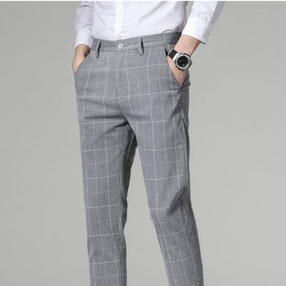 チェックパンツ チェックパンツ 洗練格子柄スリムパンツ グレー