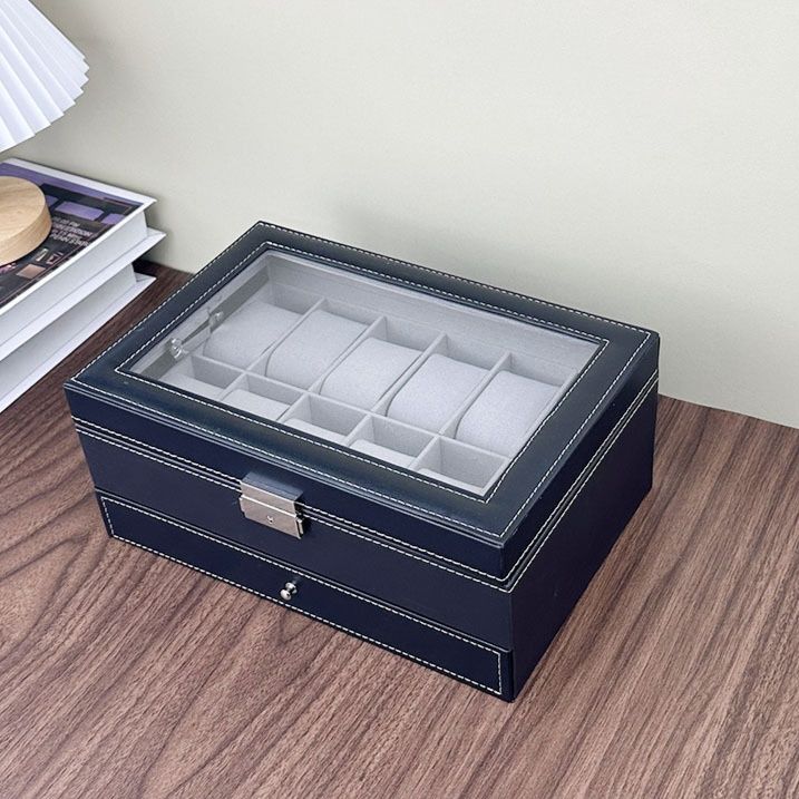 ジュエリーボックス アクリル製二段式透明窓付き腕時計収納付き