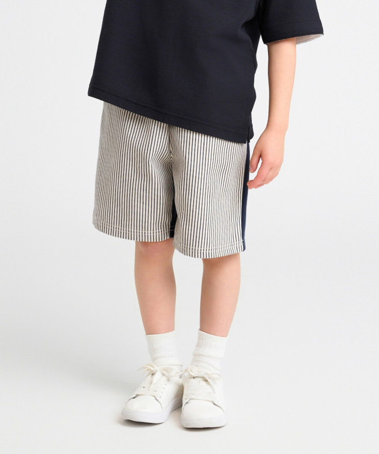 ストレッチデニム/ヒッコリー×裏毛 ドッキングハーフパンツ（98-52PI11