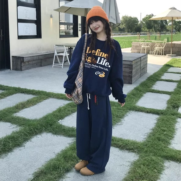 スウェット セットアップ レディース 韓国 ファッション ネイビー ロゴ