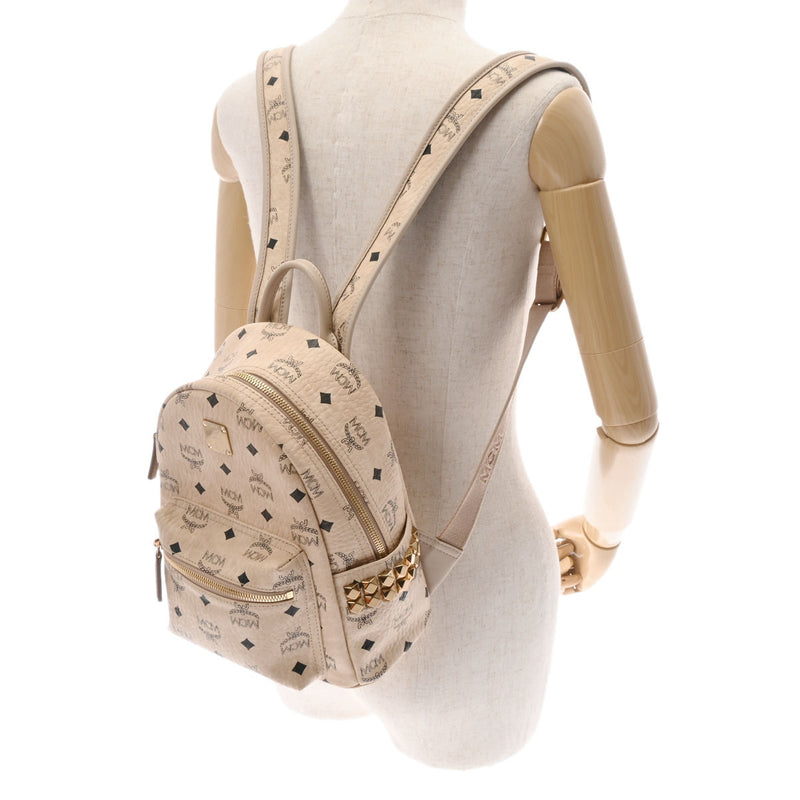 エムシーエムバックパック サイドスタッズ ベージュ ゴールド金具