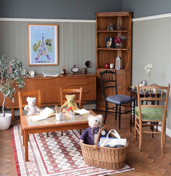 アンティークのおしゃれなバスケット、シングルハンドルの大きなかご(d