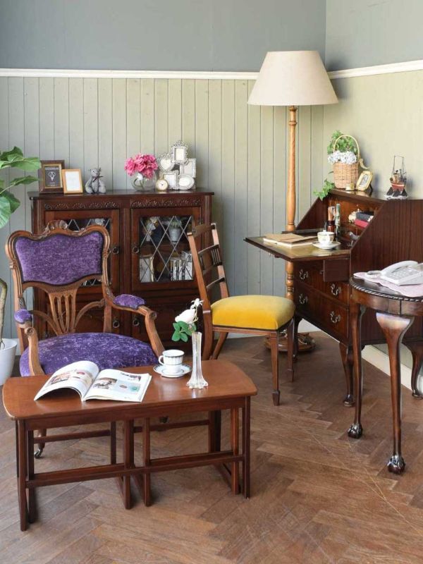 アンティークのサロンチェア、美しい象嵌が入ったイギリスのサイド