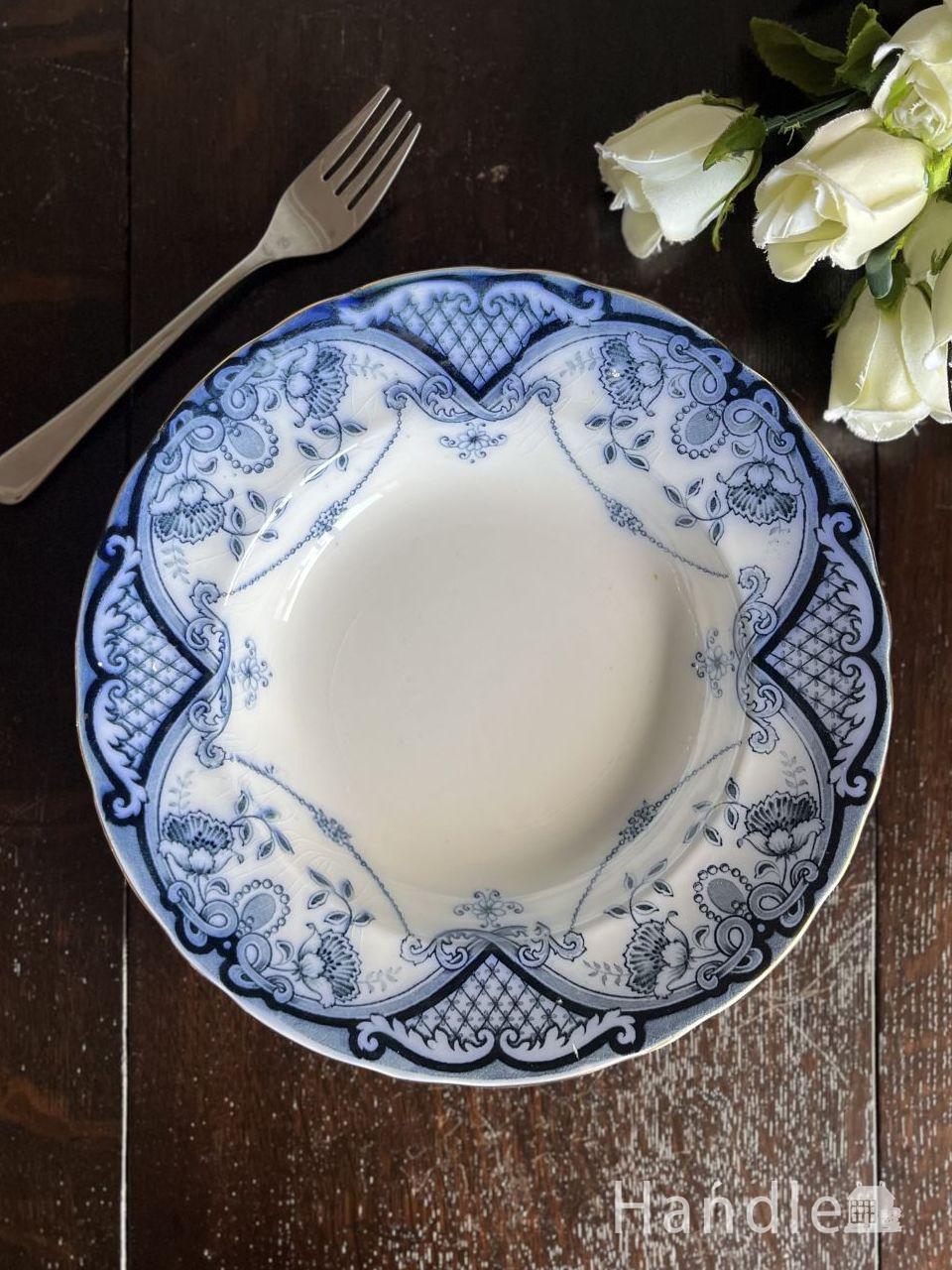 イギリスから届いたフローブルーの食器、アンティークのスーププレート