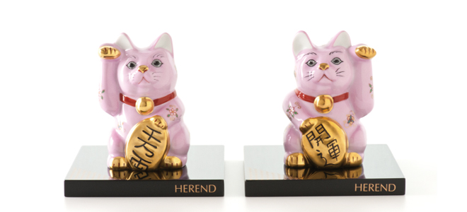 アイリッシュドレスデン 招き猫 ブルー＆ピンク 2点セット 美品 アイ