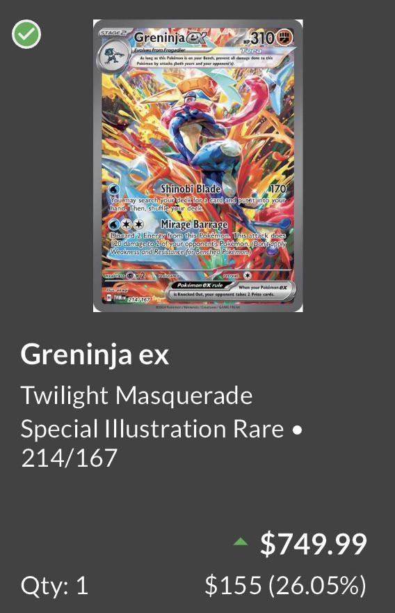 Insane movement. PSA 10 Greninja EX at all-time high of $750. : r